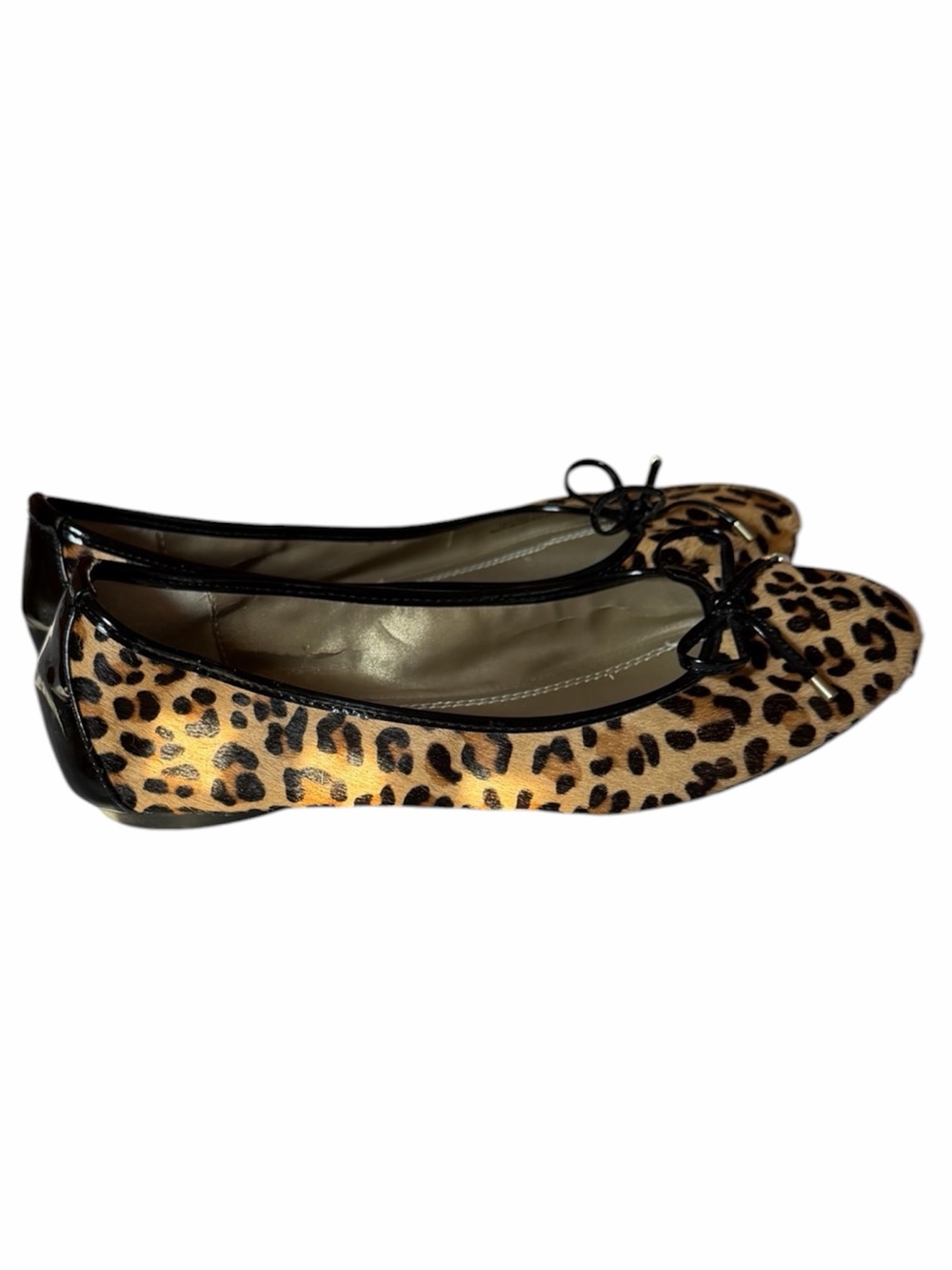 Adrianna Papell Size 8.5 Leopard Print Pony Hair Bow Ballet Flats Chic